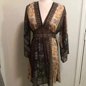 Midi Bell Sleeves Sheer Bohemian Style Tie Back Dress-Size Tags Removed-S/M